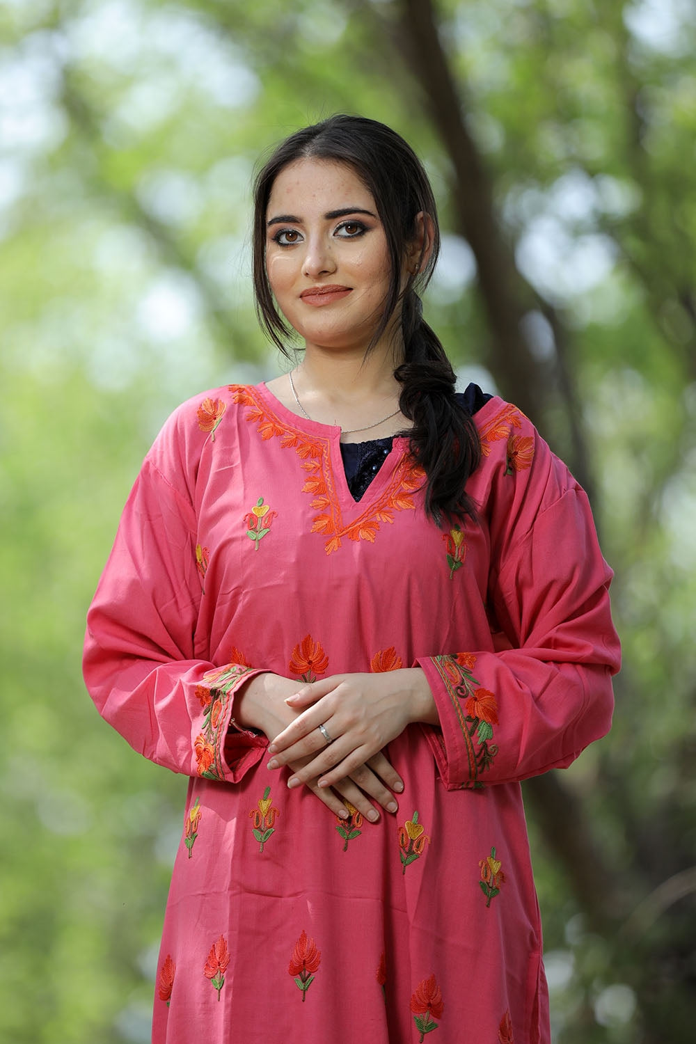 Amazing Pink Colour Cotton Kurti With Kashmiri Motifs