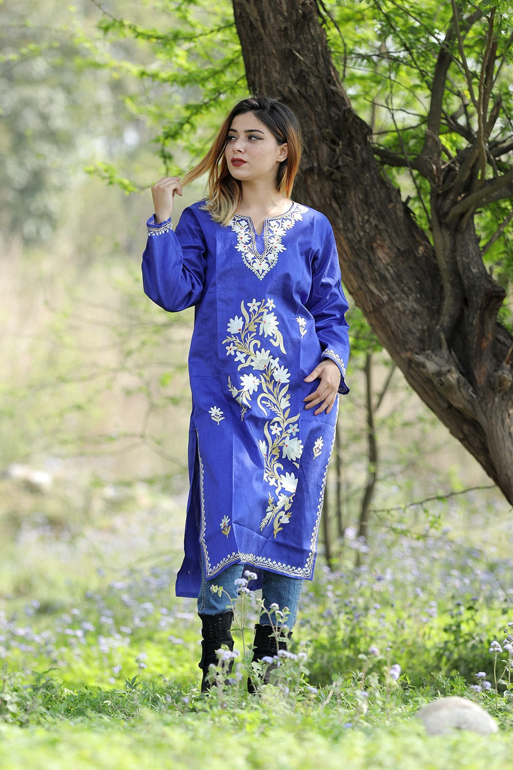 Amazing Royal Blue Colour Rayon Silk Kurti With Beautiful
