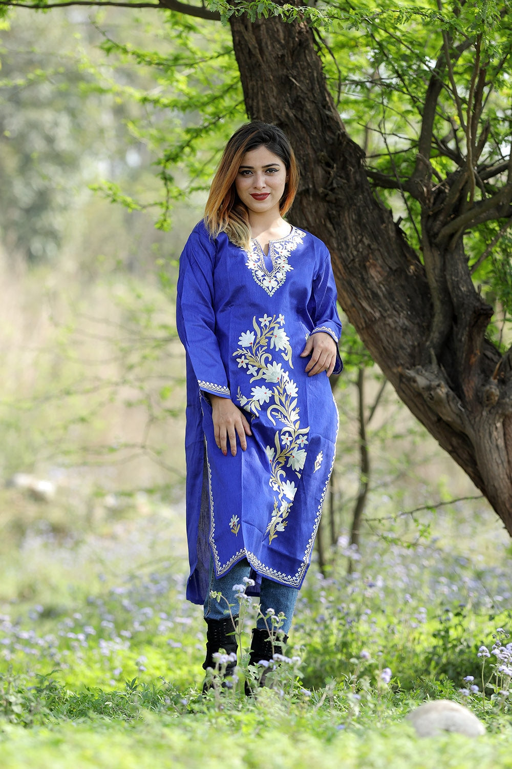 Amazing Royal Blue Colour Rayon Silk Kurti With Beautiful