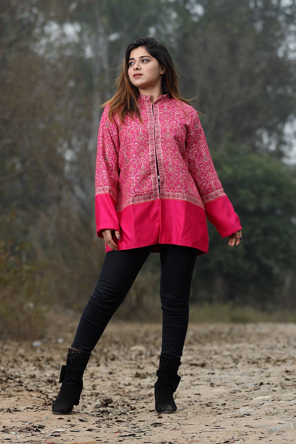 Attractive Pink Colour Jamawar Woven Jacket With Beautiful