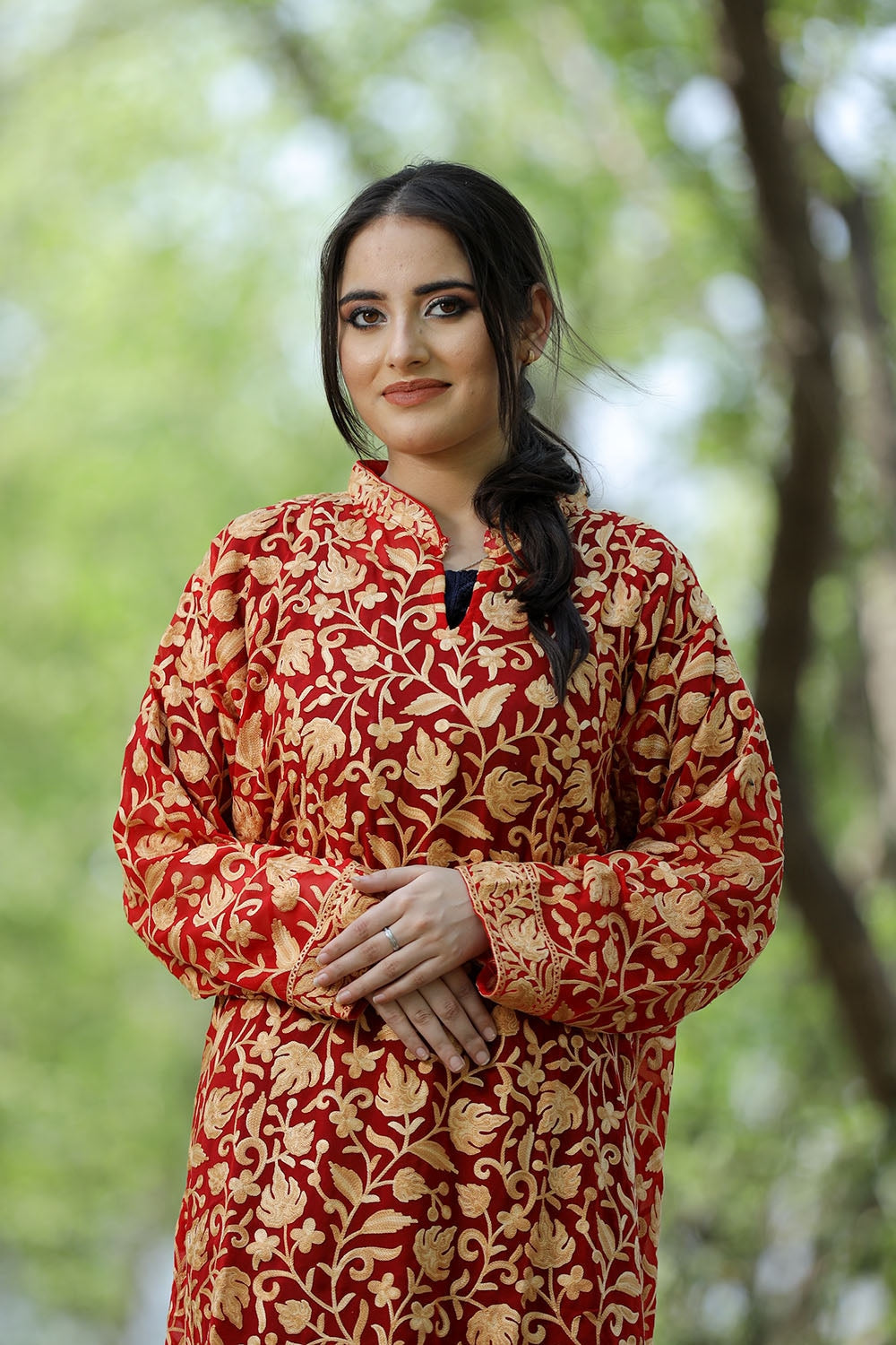 Attractive Traditional Red Colour Kashmiri Embroidered