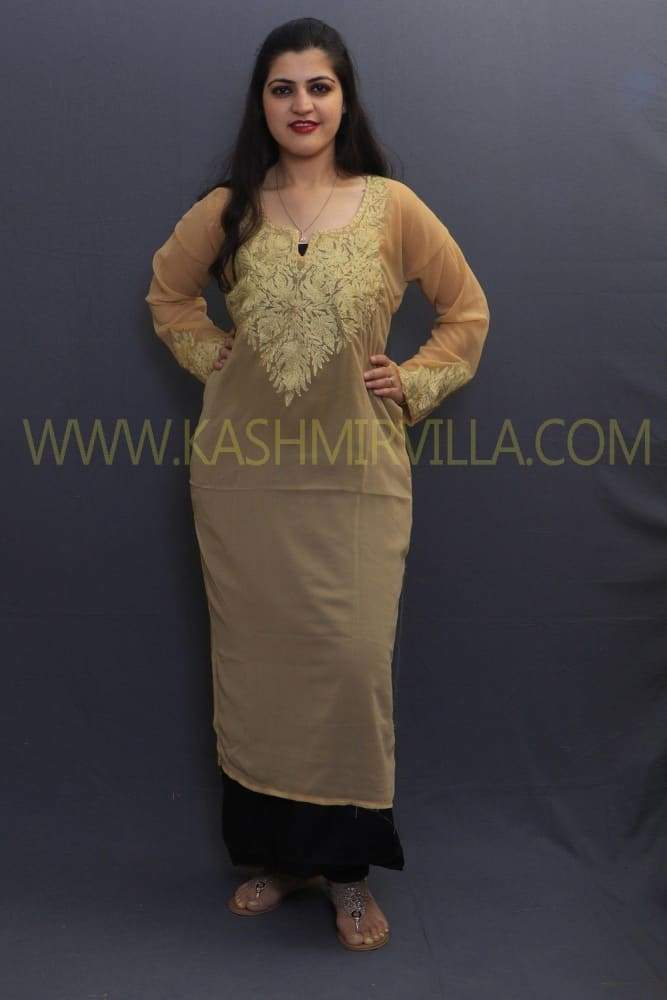 With The Base Of Georgette This Fawn Colour Kurti Looks