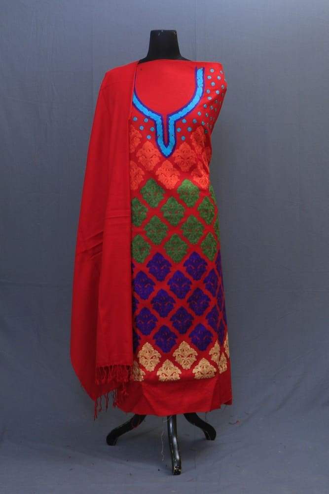With The Base Of Red Colour These Allover Multicolour Motifs