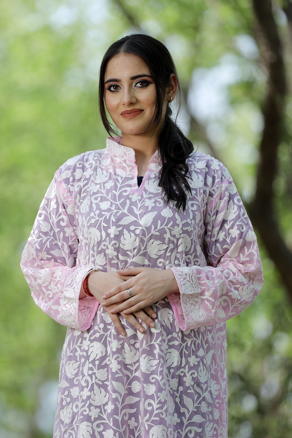 Beautiful Lavender pink colour Kashmiri Embroidered