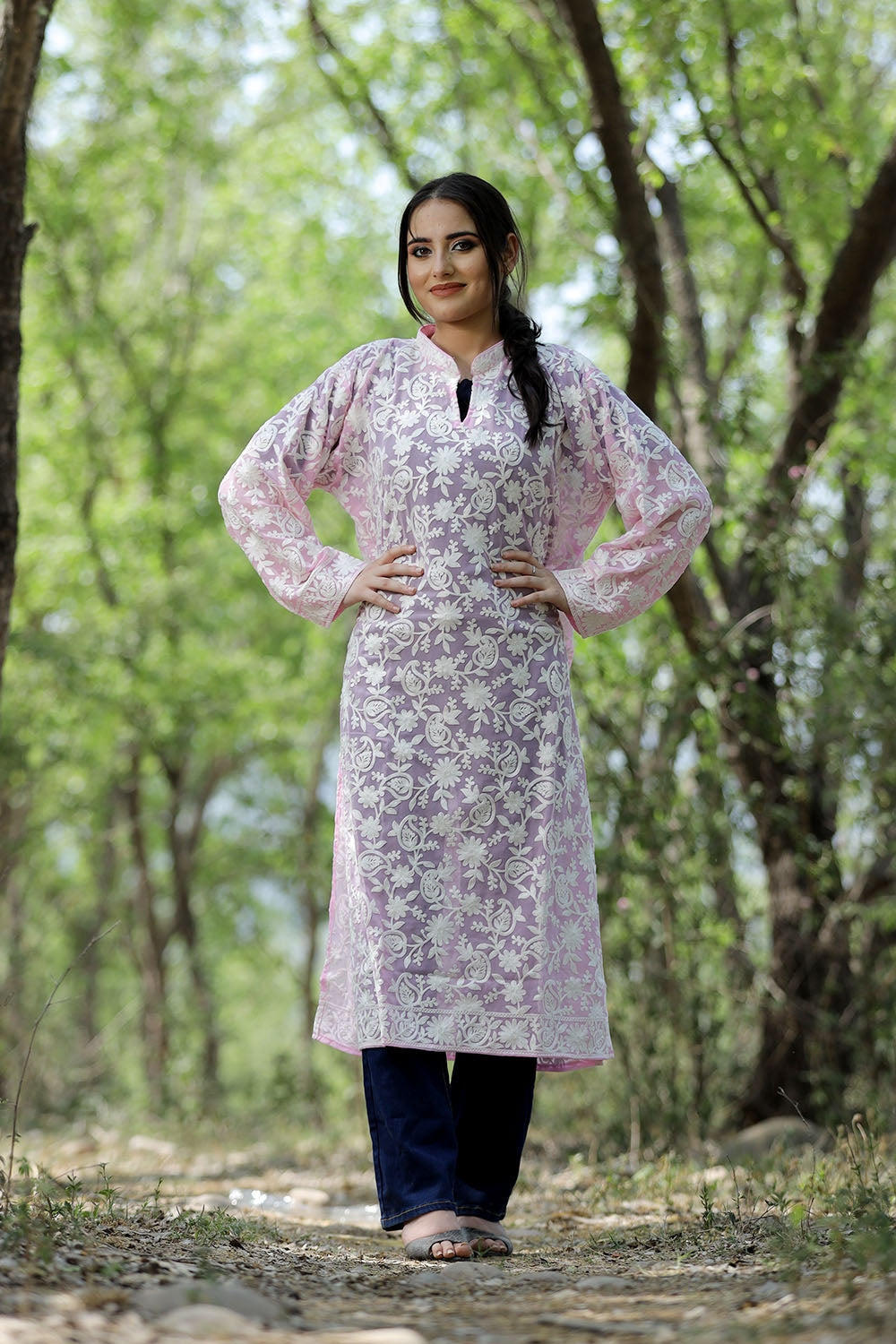 Beautiful Lavender pink colour georgette Kurti With white