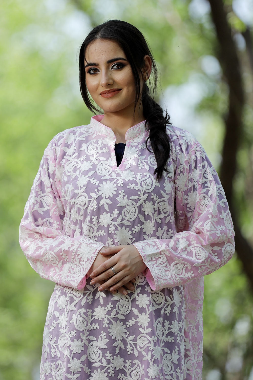 Beautiful Lavender pink colour georgette Kurti With white