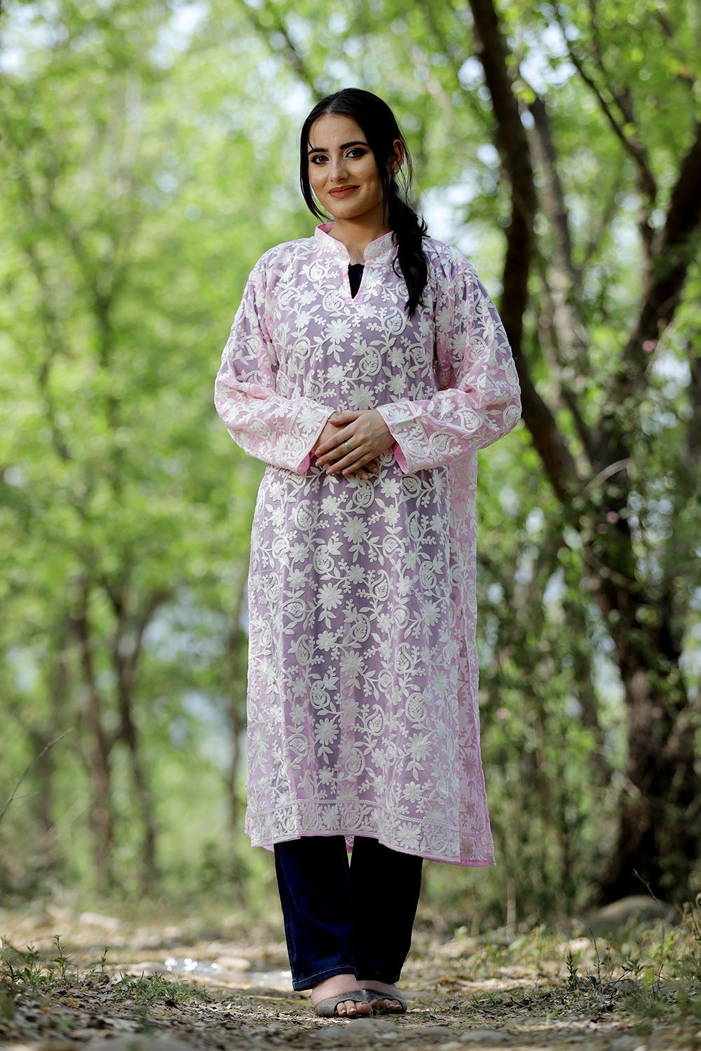 Beautiful Lavender pink colour georgette Kurti With white