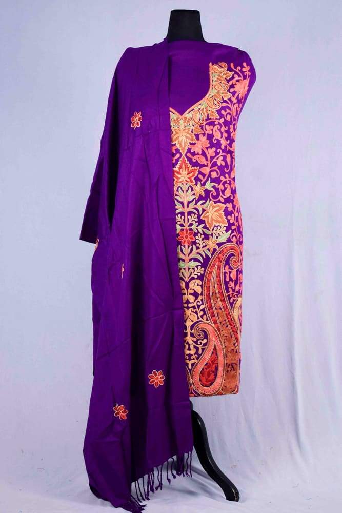 Beautiful Purple Color Kashmiri Aari Work Embroidered Suits