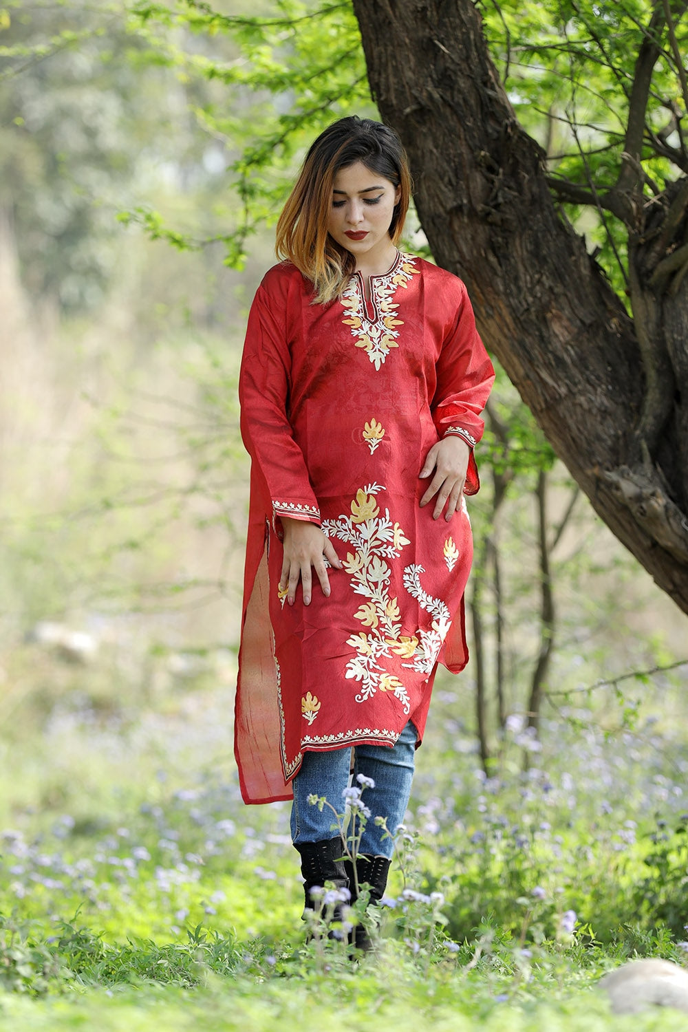 Beautiful Traditional Maroon Colour Rayon Silk Kurti