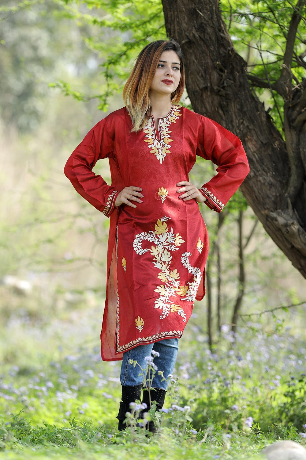 Beautiful Traditional Maroon Colour Rayon Silk Kurti