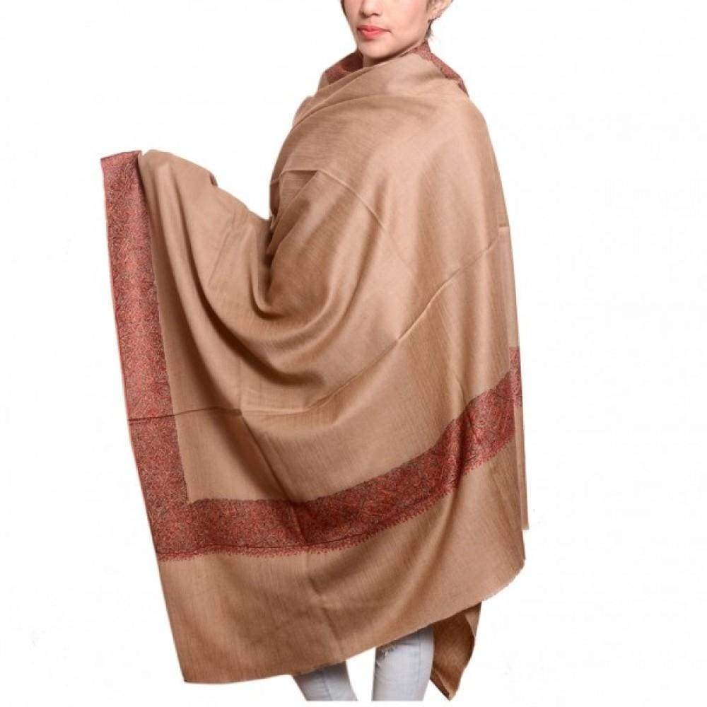 Beige Color Sozni Work Embroiderey Shawl Enriched