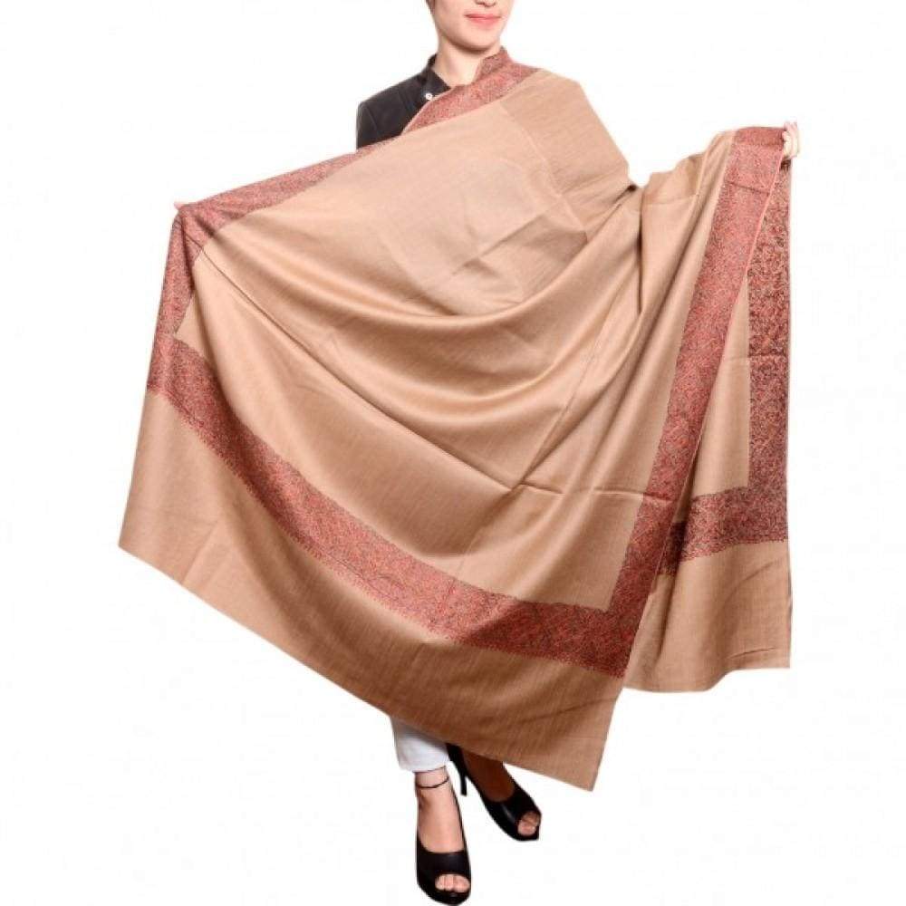 Beige Color Sozni Work Embroiderey Shawl Enriched With