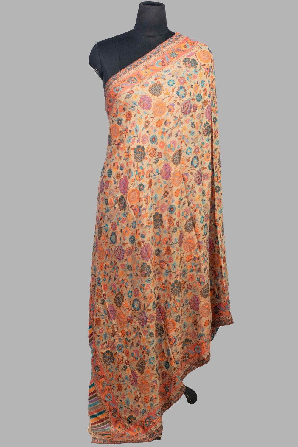 Beige Colour This Dense Kani Rose Jaal Adds Grace