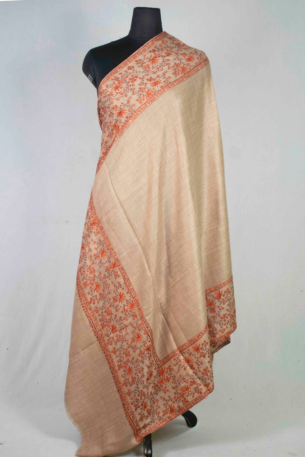 Beige Colour Kashmiri Sozni Shawl Emblished With Designer