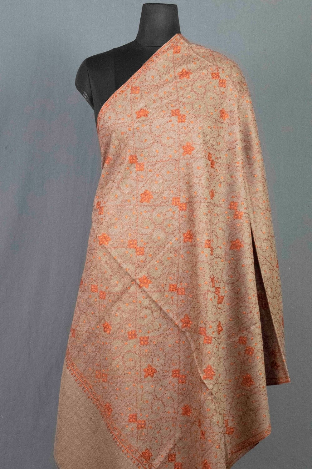 Beige Colour Sozni Shawl Emblished With Designer Over All