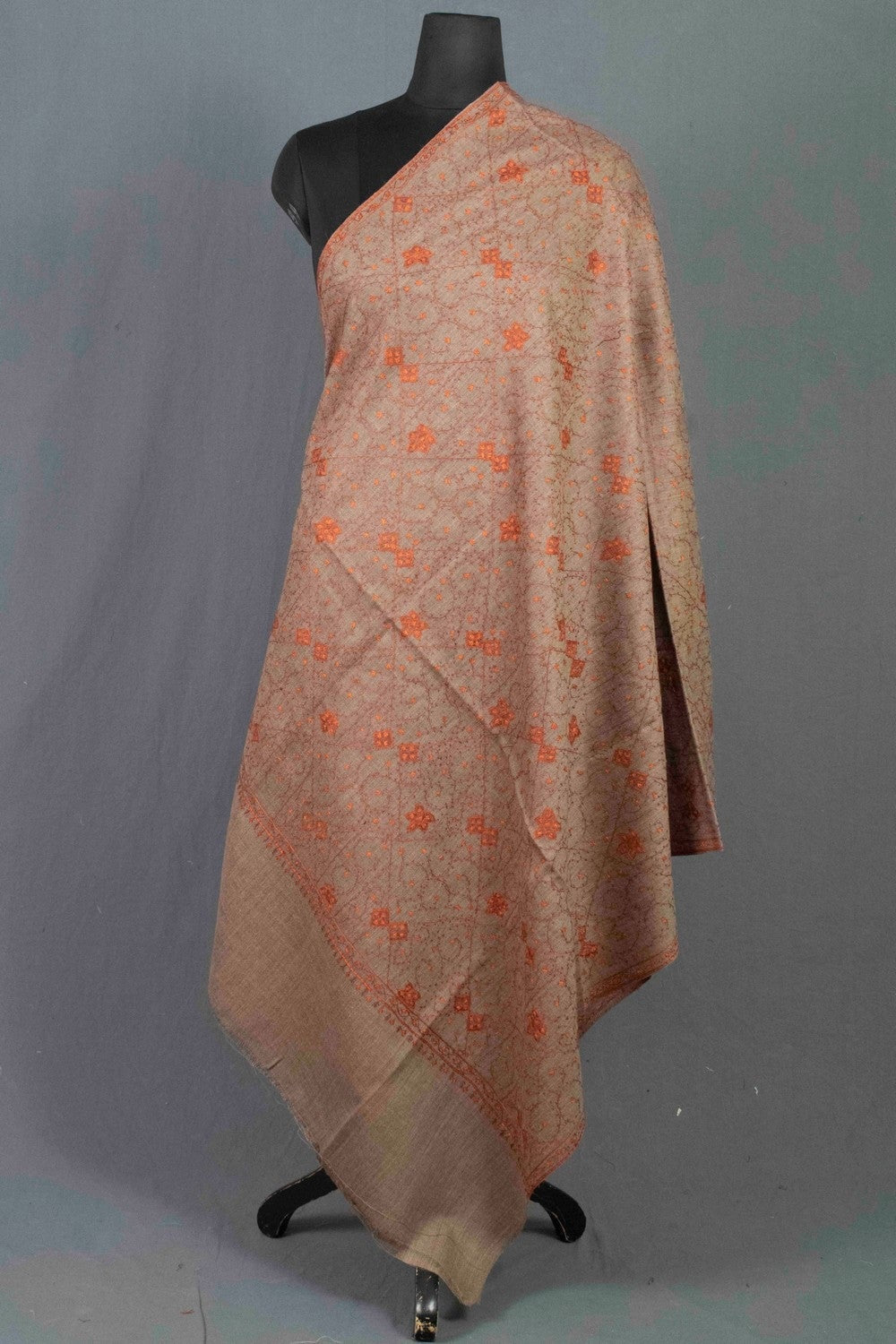 Beige Colour Sozni Shawl Emblished With Designer Over All