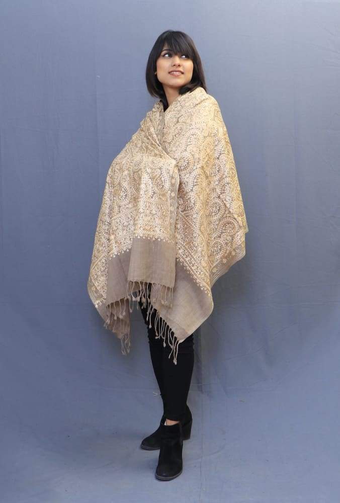 Beige Colour Stole With Kashmiri Embroidery Compliments