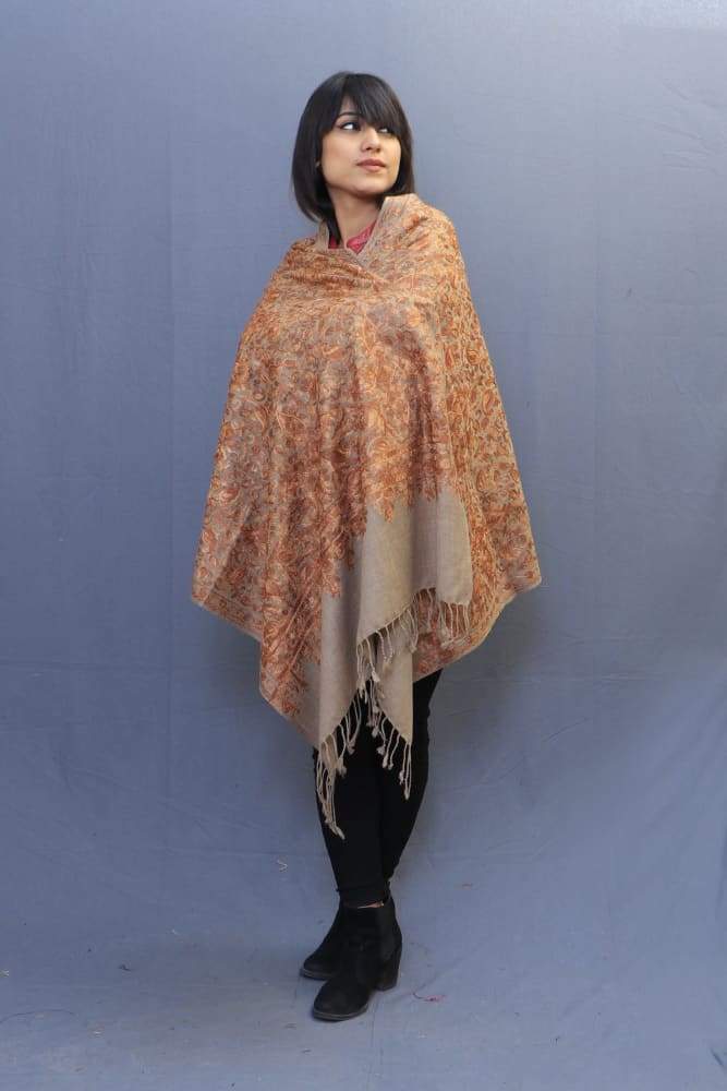 Beige Colour Stole With Kashmiri Embroidery Compliments