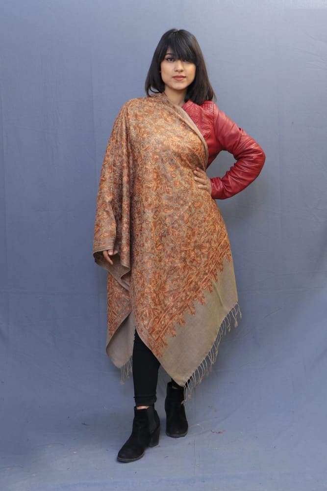 Beige Colour Stole With Kashmiri Embroidery Compliments