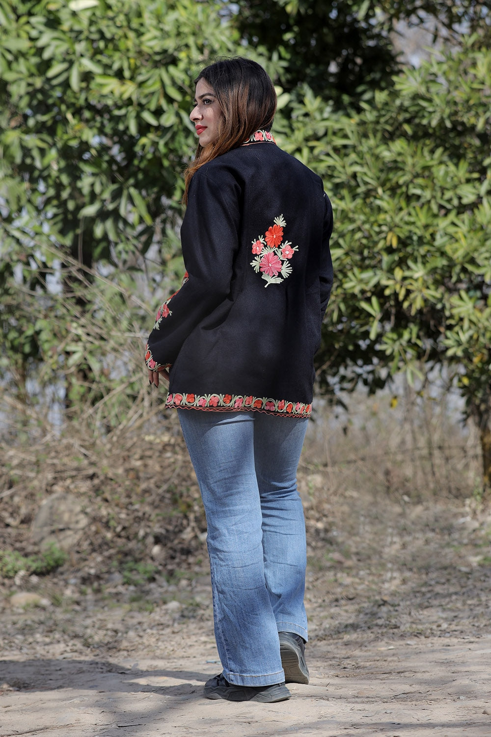 Black Color Aari Work Embroidered Jacket With Beautiful
