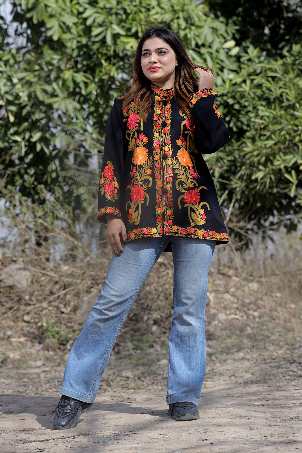 Black Color Aari Work Embroidered Jacket With Beautiful