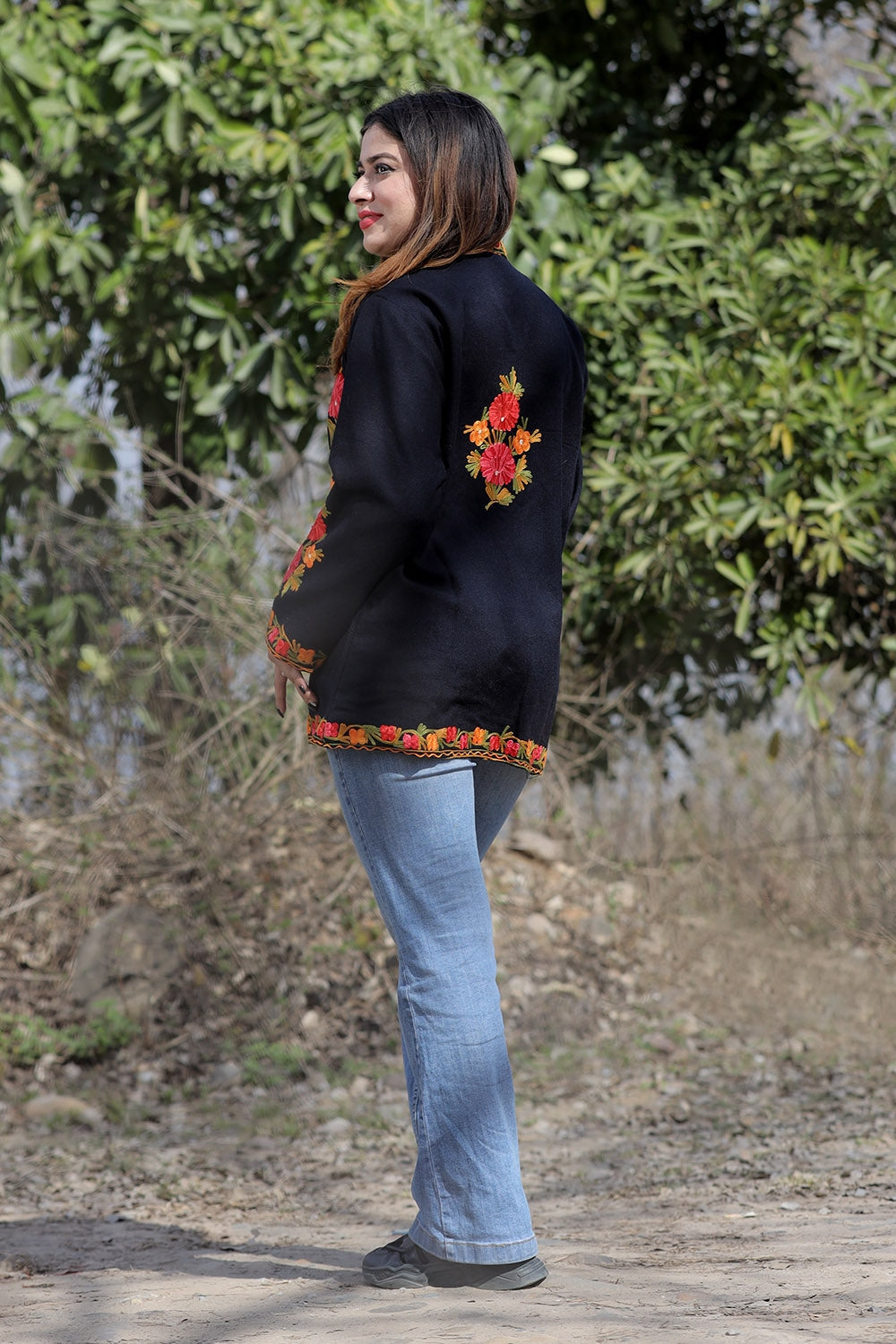Black Color Aari Work Embroidered Jacket With Beautiful