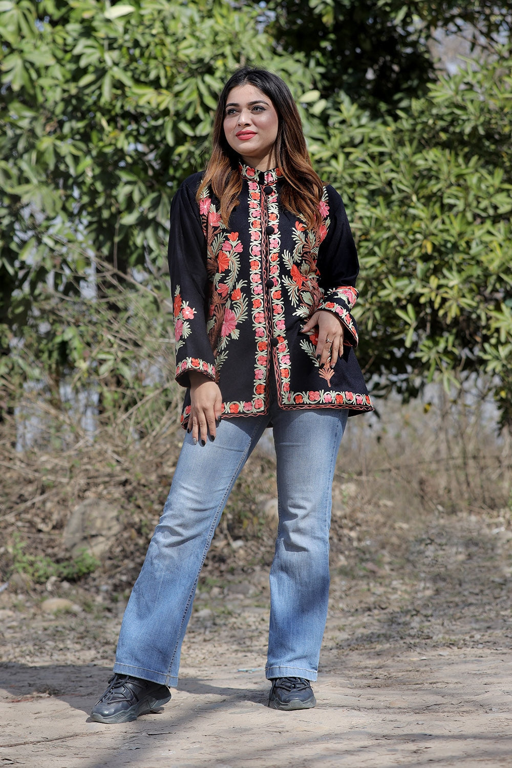 Black Color Aari Work Embroidered Jacket With Beautiful