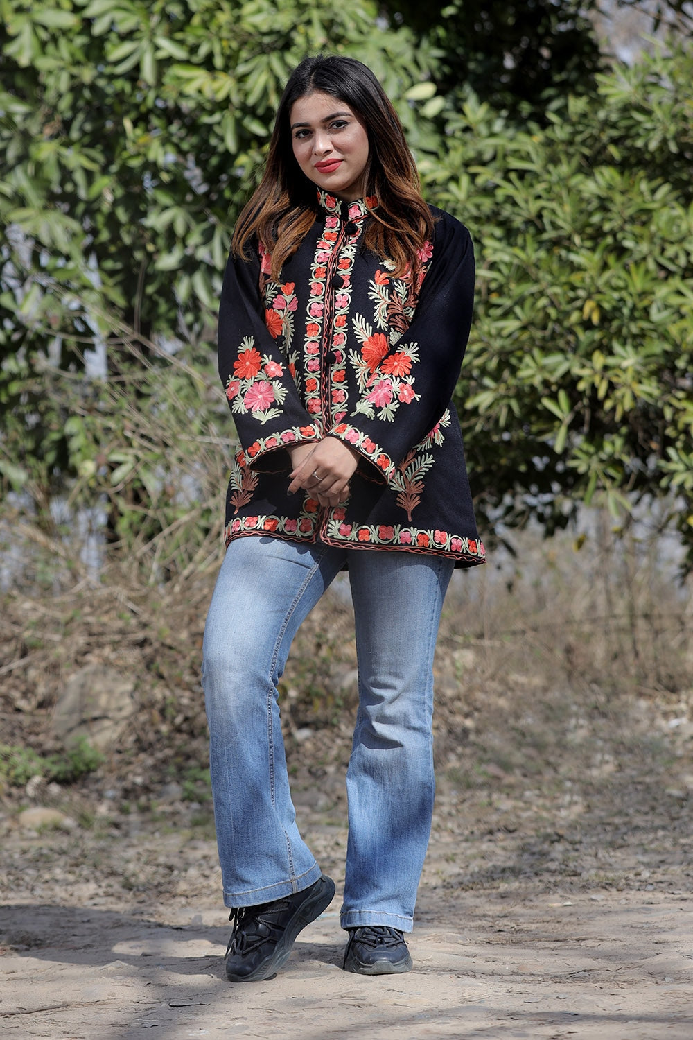 Black Color Aari Work Embroidered Jacket With Beautiful