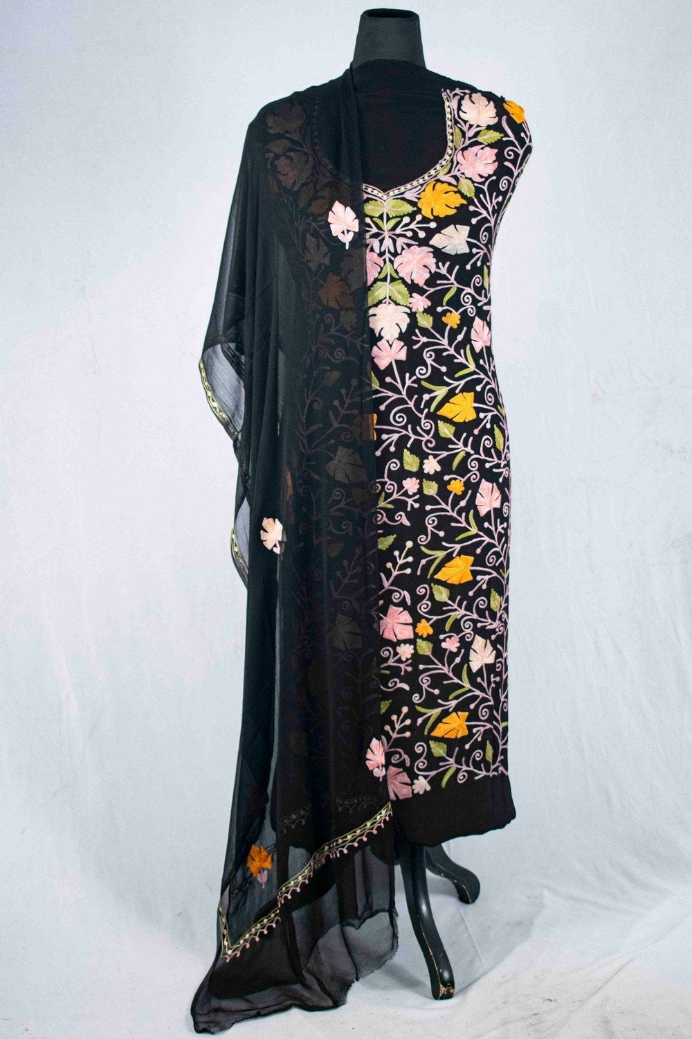 Black Color Crepe Fabric Kashmiri Embroidered Designer Suit