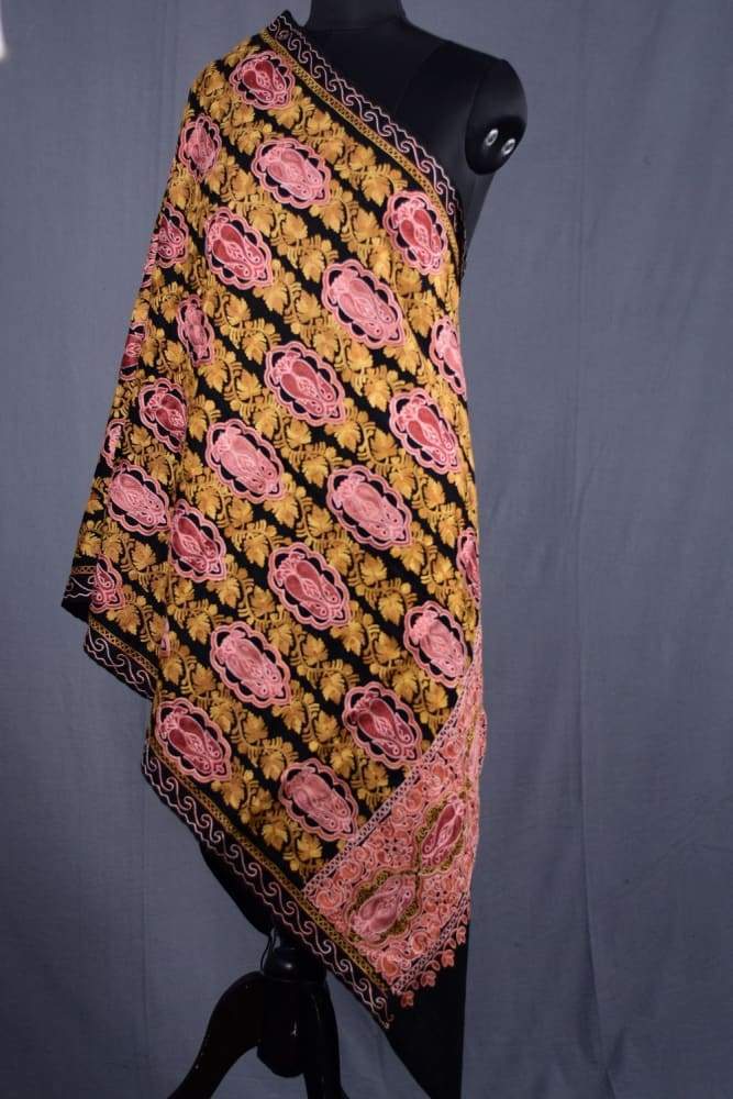 Black Color Kashmiri Work Embroidered Stole Enriched