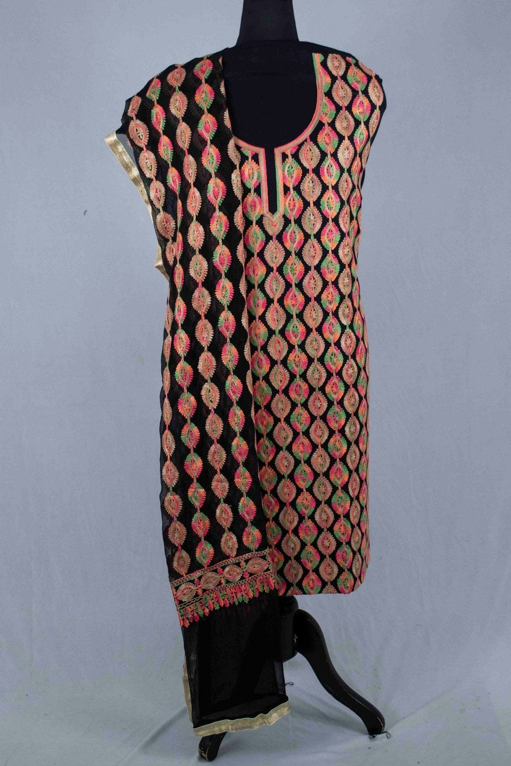 Black Color Silk Cotton Kashmiri Embroidered Designer Suit