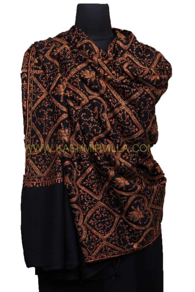 Black Colour Base With Attractive Sozni Embroidered Jaal