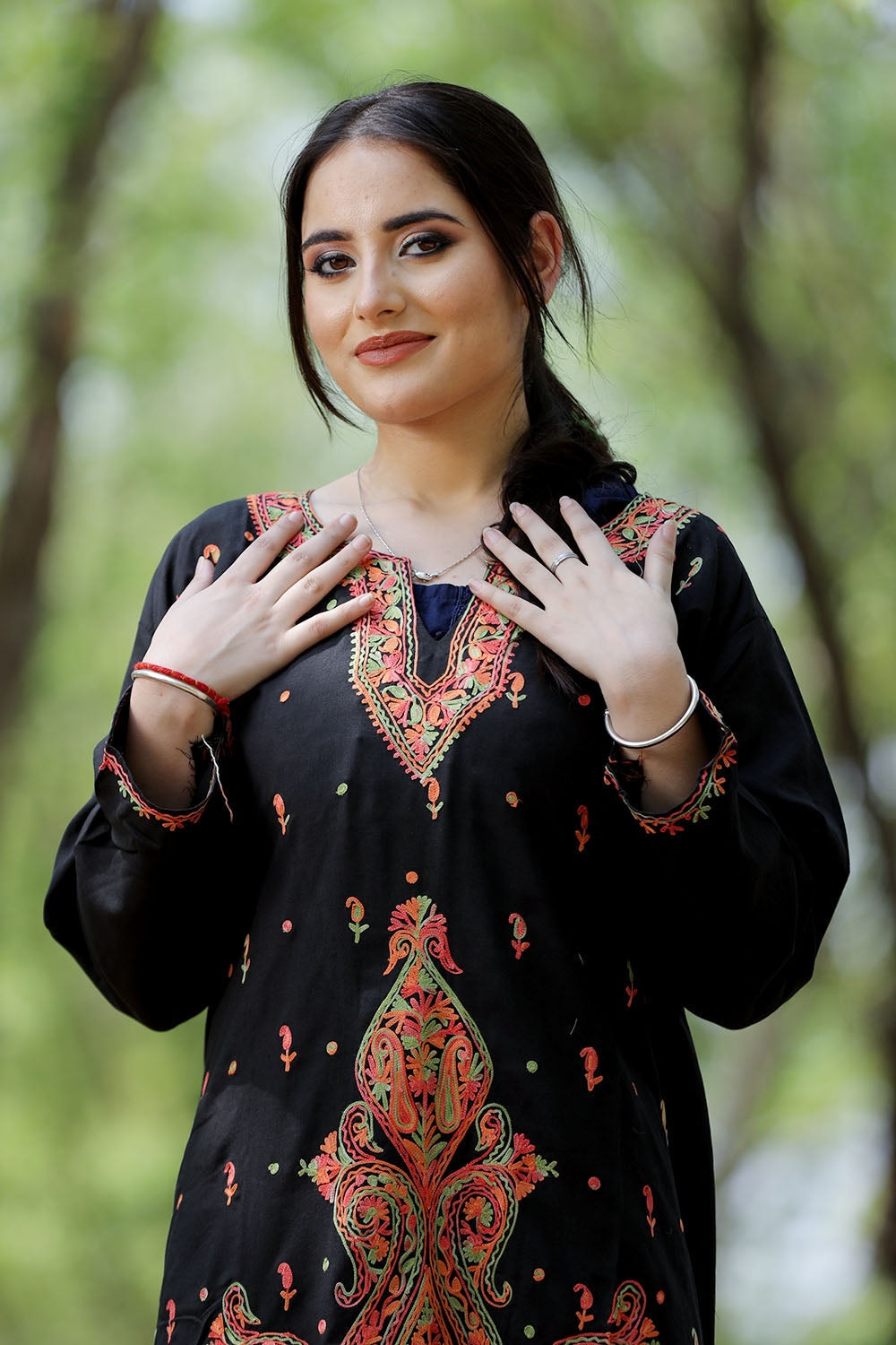 Black Colour Cotton Kurti With Beautifull Kashmiri