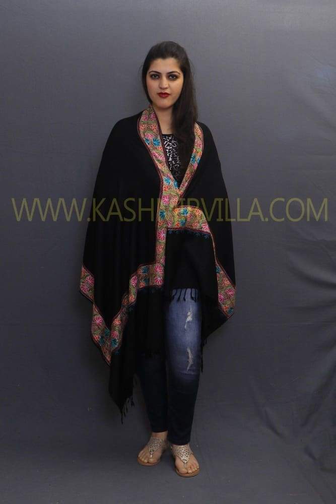 Black Colour Sozni Work Kashmiri Handwoven Stole