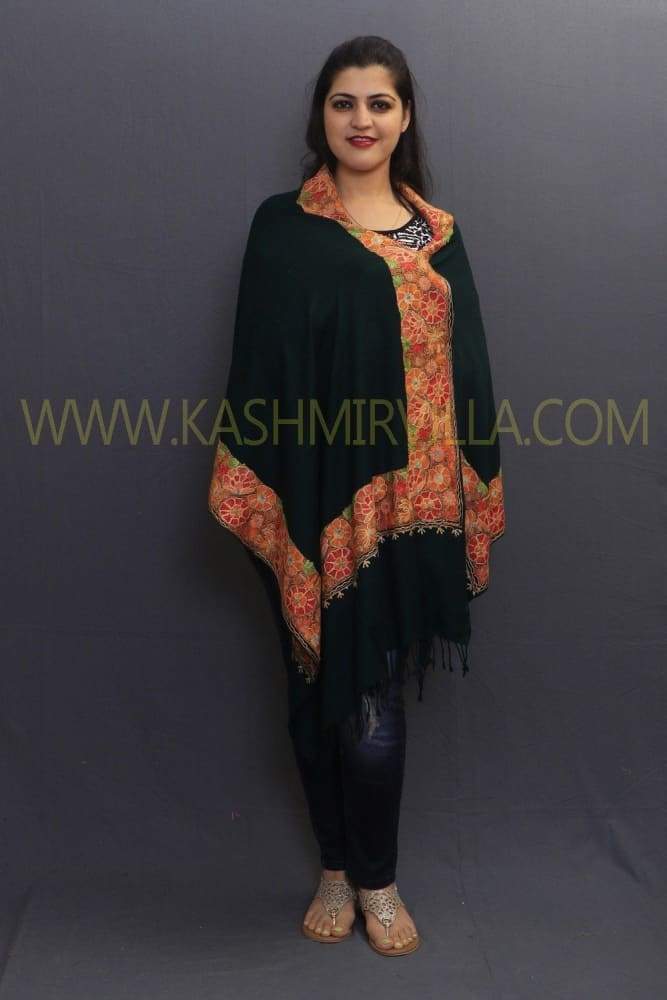 Black Colour Sozni Work Kashmiri Handwoven Stole