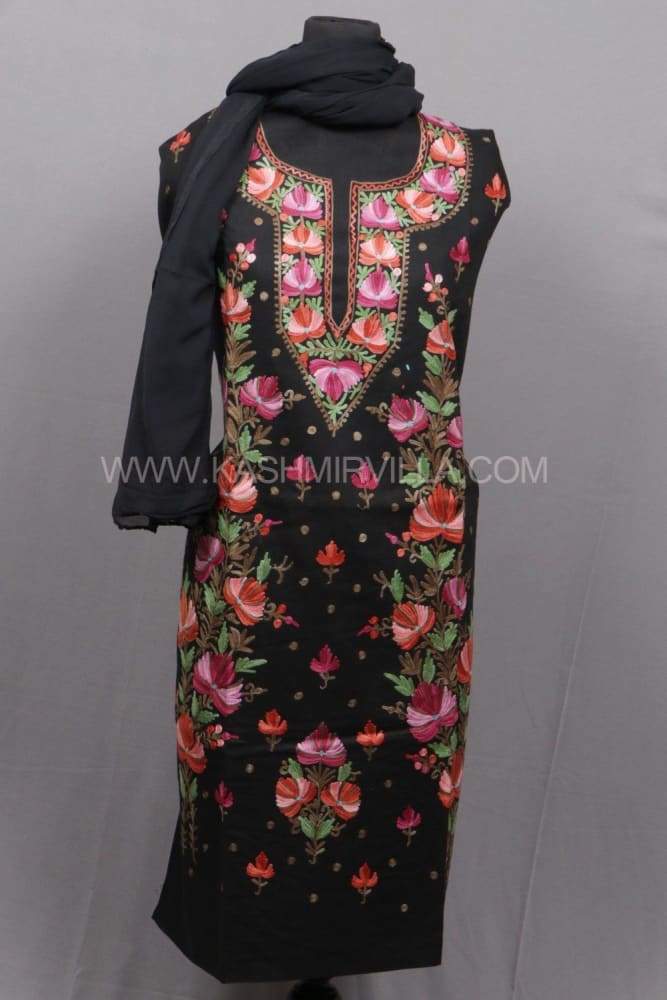 Black Colour Suit With Multicoloured Embroidery Is A True