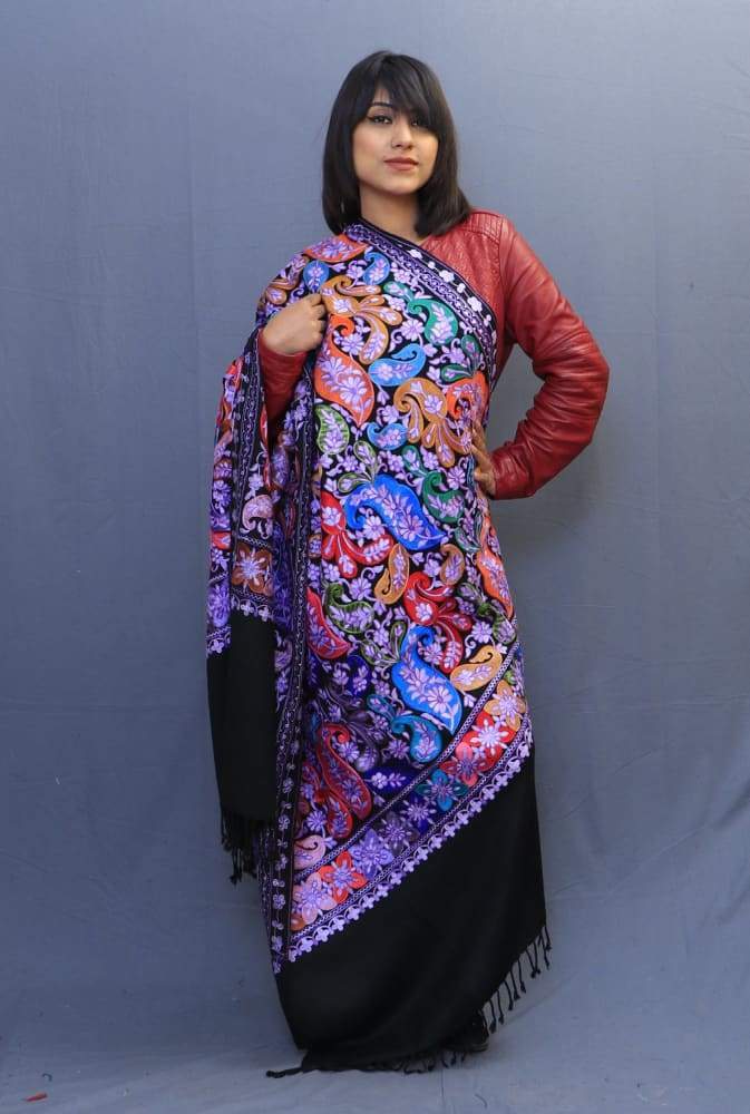 Black Colour Wrap With Richly Designed Aari Jaal And Highly
