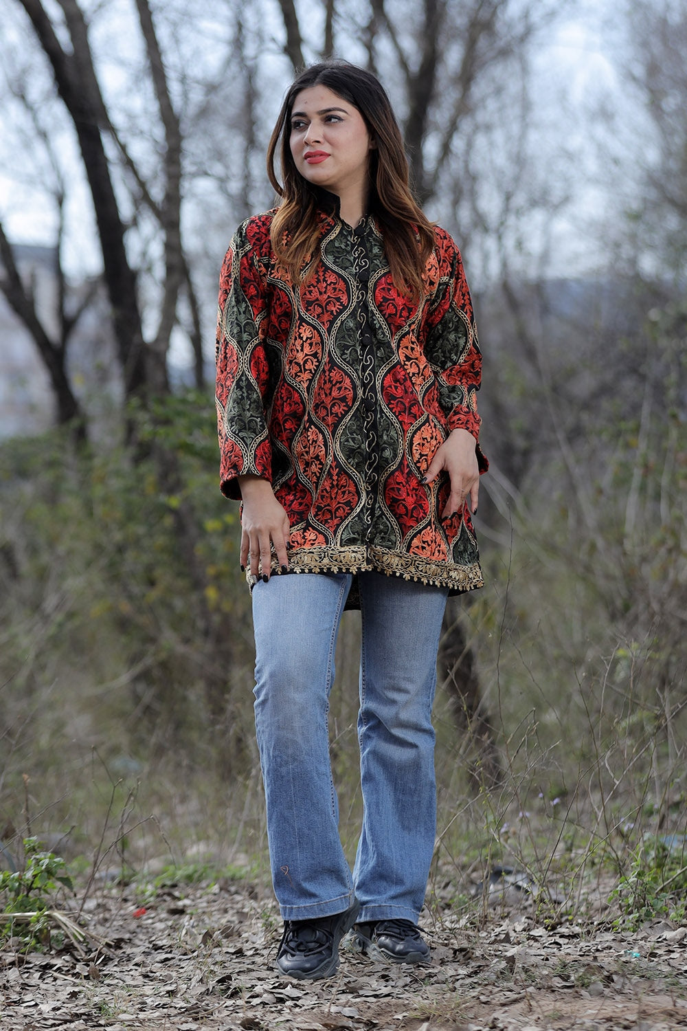Black multicolour aari work embroidered jacket with beautiful