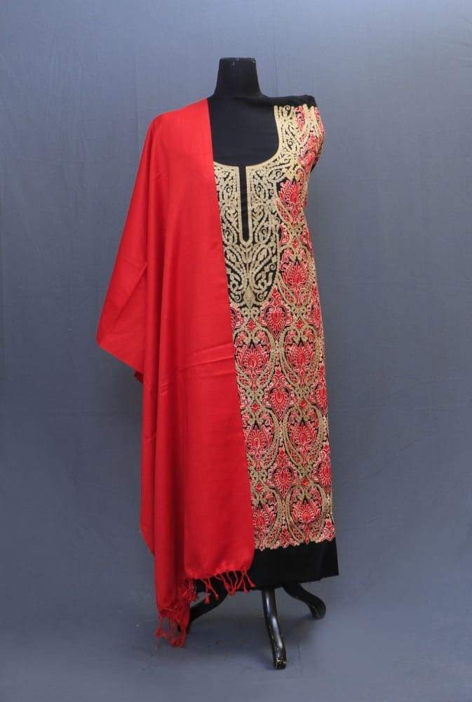 Black And Red Colour Suit Having AllOver Dense Embroiderd