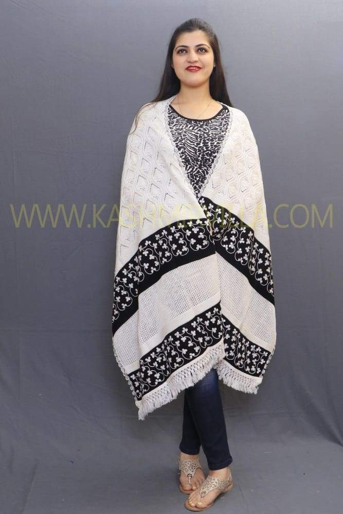 Black White Colour Shawls Enriched With Designer Embroidery