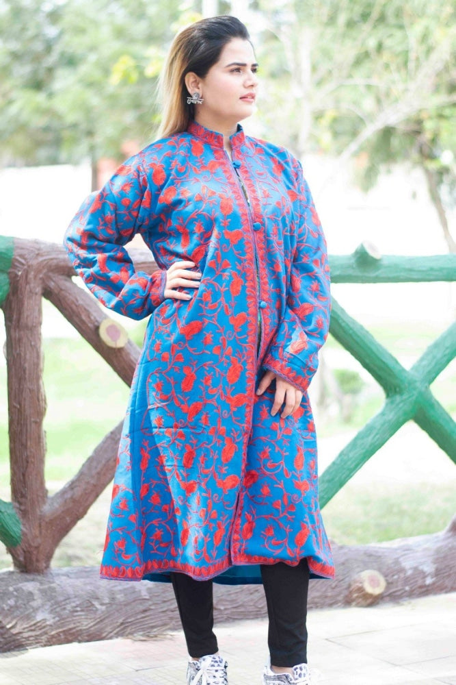 Blue Aari Work Embroidered Jacket With New Designer All