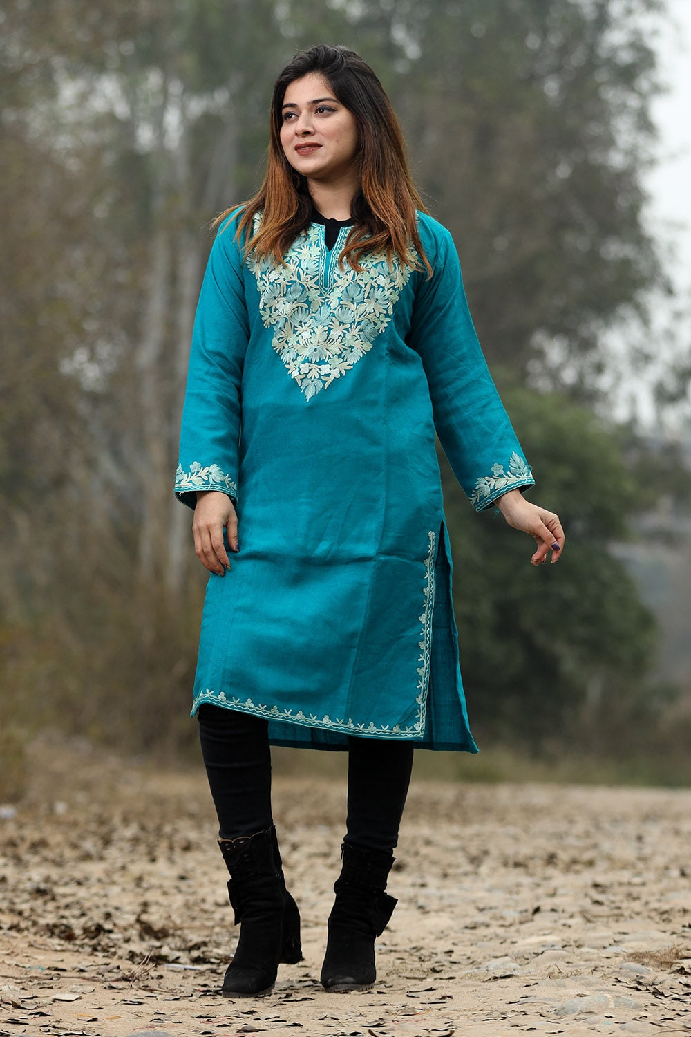 Blue Color Aari Work Embroidered Kurti With New Designer