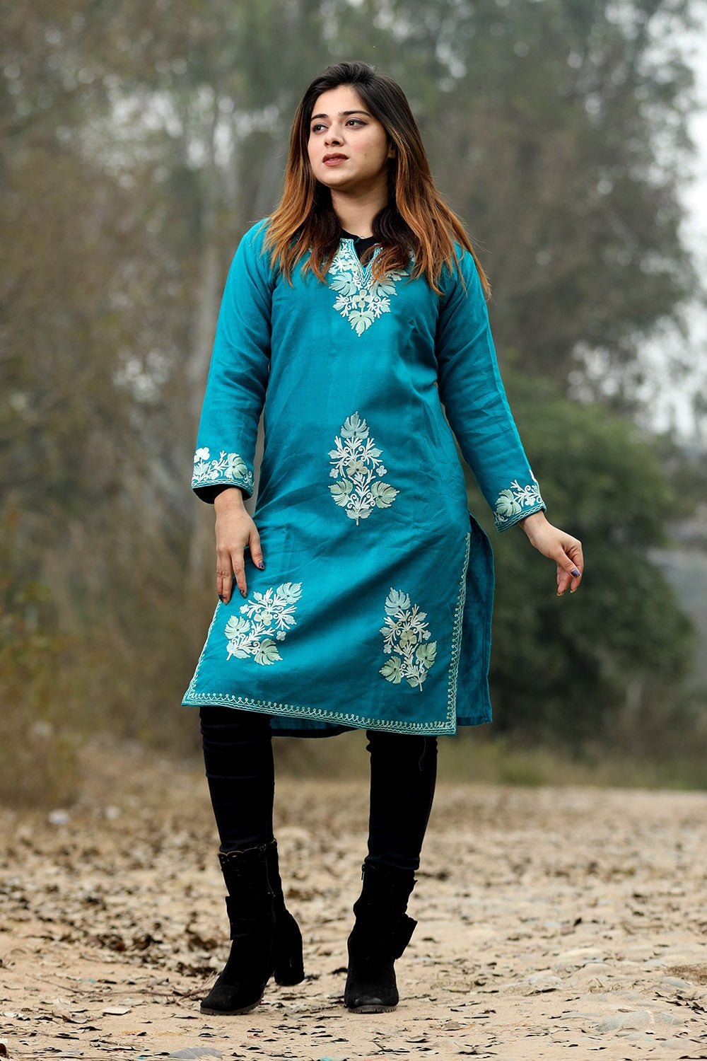 Blue Color Aari Work Embroidered Kurti With New Designer