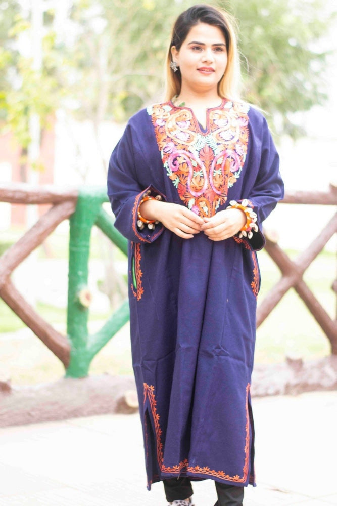 Blue Color Kashmiri Work Embroidered Phiran Enriched