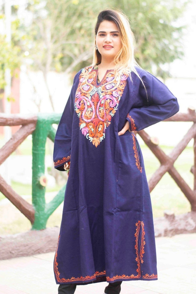 Blue Color Kashmiri Work Embroidered Phiran Enriched
