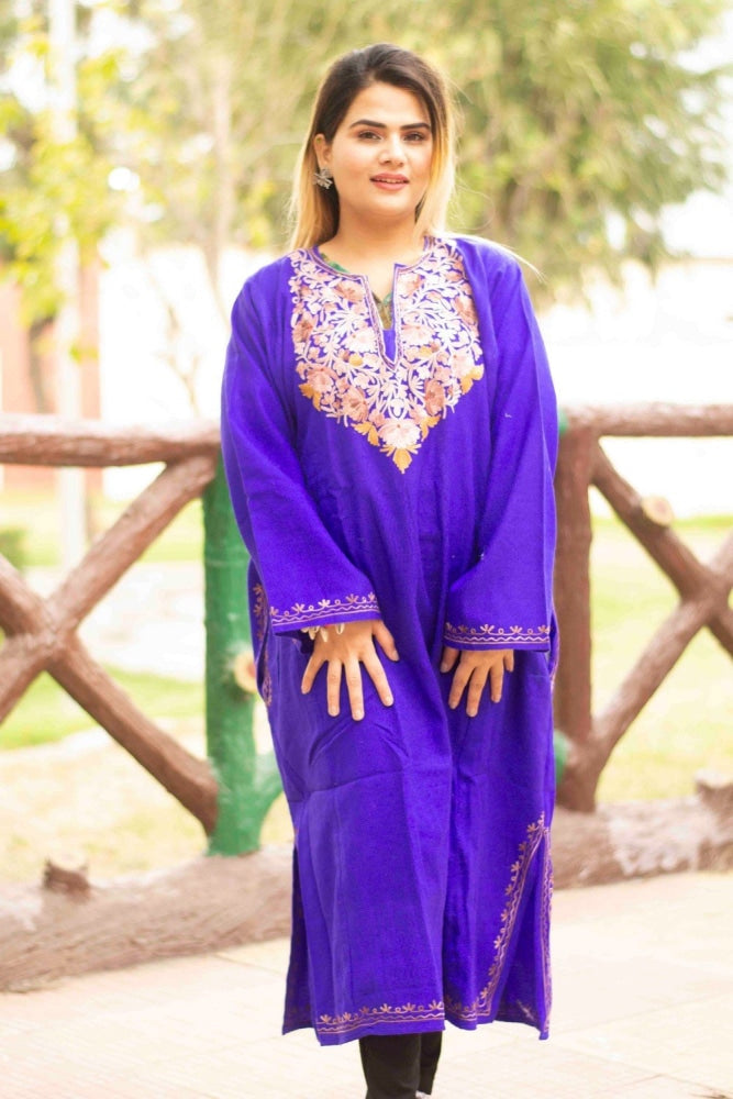 Blue Color Kashmiri Work Embroidered Phiran Enriched