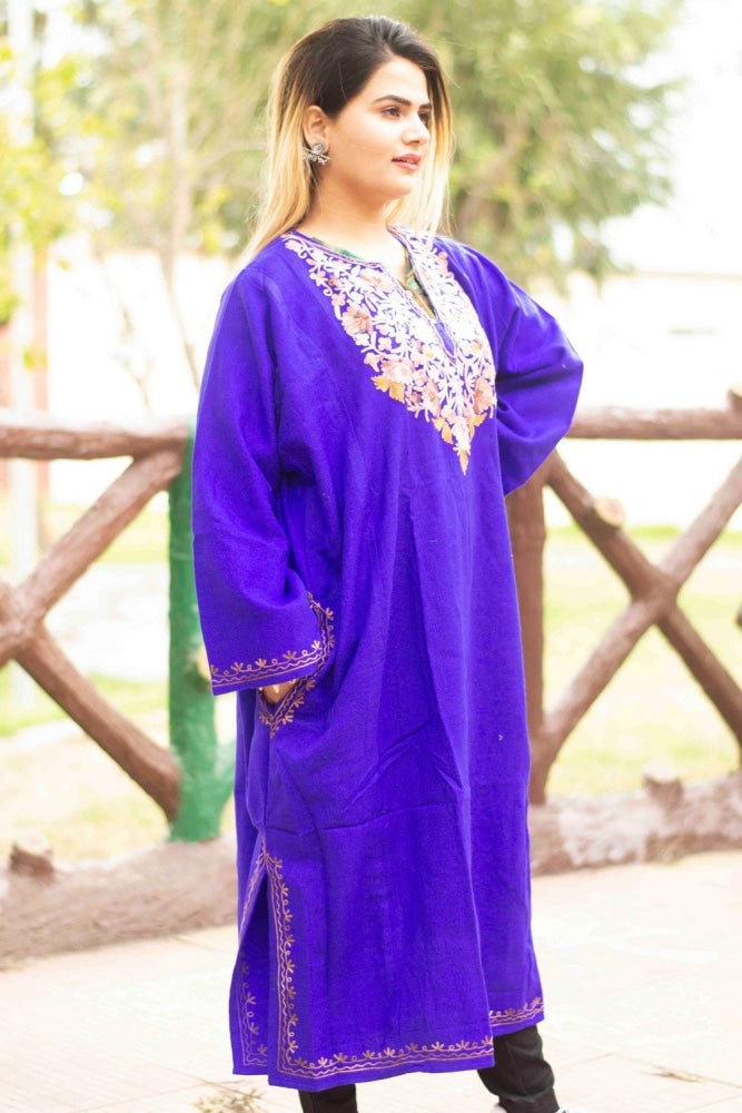 Blue Color Kashmiri Work Embroidered Phiran Enriched