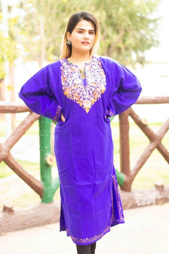 Blue Color Kashmiri Work Embroidered Phiran Enriched