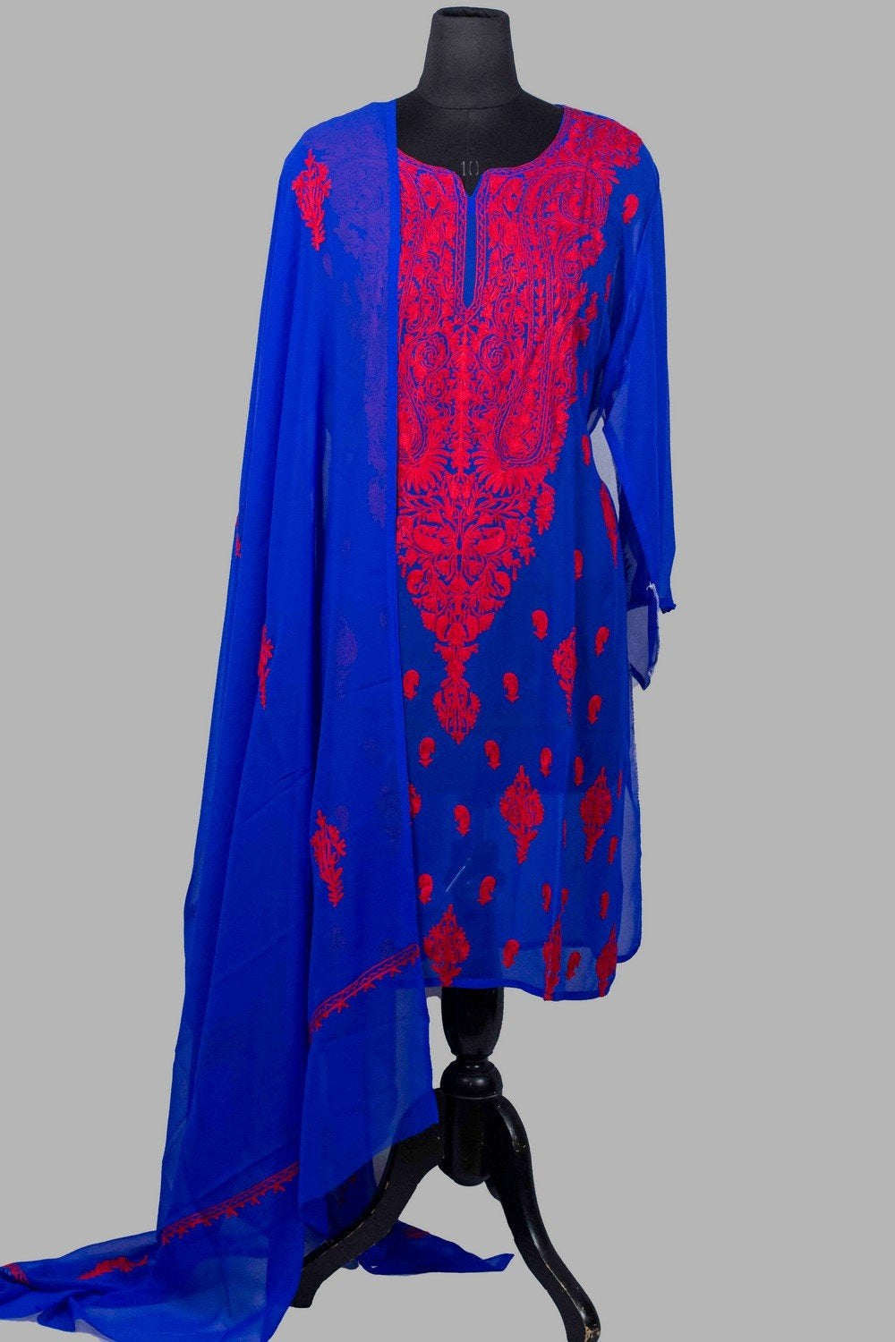 Blue Colour Aari Work Kurti With Thread Embroidery Along