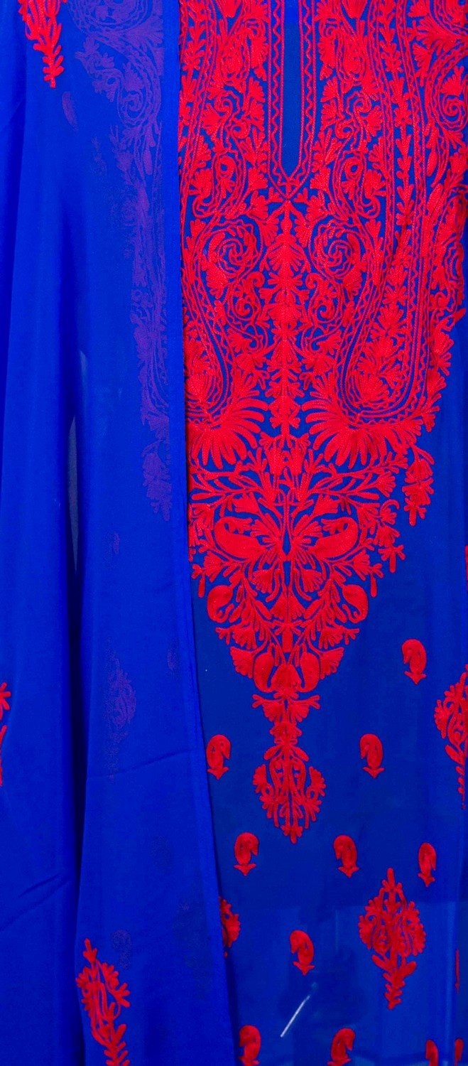 Blue Colour Aari Work Kurti With Thread Embroidery Along